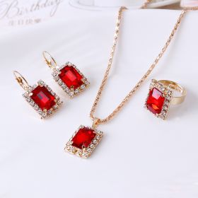 The Crystal Set Necklace Earring Ring Three-piece Set (Option: Red)