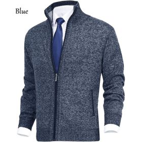 Men's Solid Color Stand Collar Cardigan Sweaters Coat (Option: Navy Blue-L)
