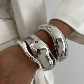 Glossy Heavy Industry Design Bracelet Geometric Personalized Wide Bracelet (Option: Silver 3piece set)