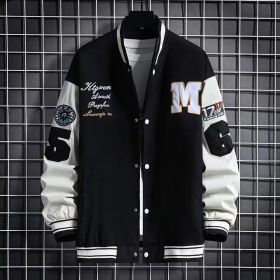 Men's Baseball Jacket Fashion Casual Letter Number Print Button-down Tops Streetwear Clothing (Option: Black-M)