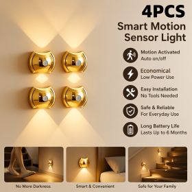 LED Modern Indoor Wall Light With Motion Sensor 3 Color Modes 2700K 4500K 6500K USB Rechargeable Magnetic Portable Wall Sconce For Living Room Bedroom (Option: 4pcs)