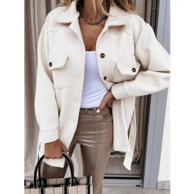 Lapel Jacket Fashion Casual Single-Breasted Coat With Belt Spring Autumn Women's Clothing (Option: White-S)