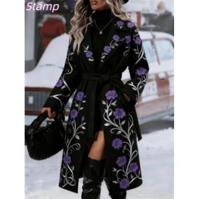 Women's Fashionable And Comfortable Printed Casual Long Coat (Option: Black6-S)