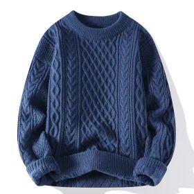 Autumn And Winter New Men's Twist Sweater Casual Round Neck Pullover Top (Option: Blue round neck-2XL)