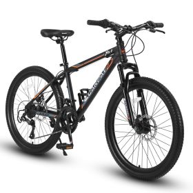 S24102 24 Inch Mountain Bike Boys Girls, Steel Frame, Shimano 21 Speed Mountain Bicycle With Daul Disc Brakes And Front Suspension MTB (Option: BLACKORANGE)
