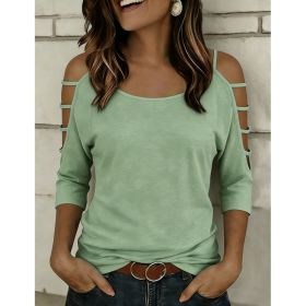 Womens Off-shoulder T-shirt With Five-quarter Sleeves (Option: Light Green-S)