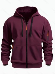 Zipper Hooded Sweatshirt Men's Sports Casual Cardigan Coat (Option: Wine Red-S)