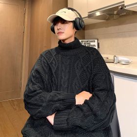 Japanese-style Retro Green Jacquard Turtleneck Sweater (Option: Black-S)