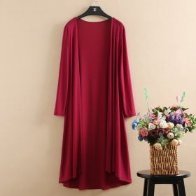 Womens Summer Ultra-Thin Mesh Chiffon Cardigan Mid-Length Plus-Size Cape Jacket (Option: Wine Red-XL)