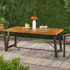 Outdoor Lovewood Metal Base Dining Table, Teak Wood (Option: brown)