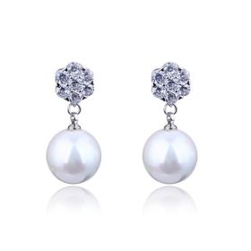 Round pearl long earrings (Option: silver)