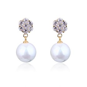 Round pearl long earrings (Option: Gold)