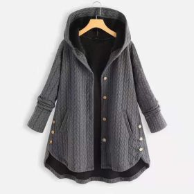 Fashion New Solid Color Hooded Single-breasted Women's Cotton Jacket Mid-length Irregular (Option: Gray-8XL)