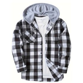 Plaid Hooded Button-up Coat (Option: White-3XL)