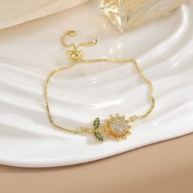 Simple Rotatable Flower Color-preserving Pure Copper Gold-plated Bracelet (Option: Rotating Bracelet 15)