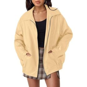 Women's Artificial Leather Plus Size Motorcycle Jacket (Option: Khaki-S)