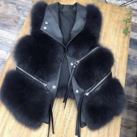 Women's Fashion Vest Fur Coat (Option: S-Black fur black leather)