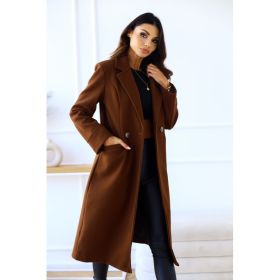 Simple Double Breasted Long Sleeve Lapel Button Woolen Coat (Option: Brown-S)