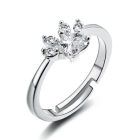 New Cat Bear Dog Paw Ring for Women Jewelry Sets (Option: Sliver white ring)