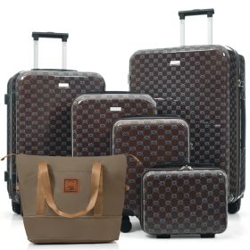 6-Piece Hardside Luggage Set with TSA Lock, 14/16/20/24/28 Inch ABS Spinner Suitcase Set with Expandable Travel Duffel Bag, 360Â° Smooth Rolling Wheel (Option: brown)