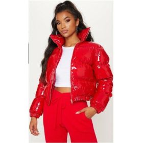 Bright Metallic Short Women's Cotton-padded Jacket (Option: Red-S)