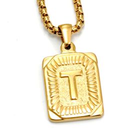European And American Fashion Men's All-stainless Steel Letter Pendant Gold-plated 18K Titanium Steel Letter Necklace (Option: Gold-T)