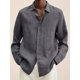 New Solid Color Long Sleeve Shirt Casual Stand Collar Shirt For Men (Option: Grey-XXXL)