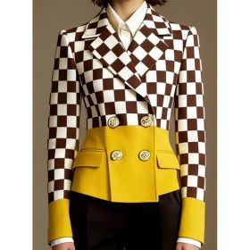 Women's Double-breasted Elegant Suit Jacket (Option: Yellow-M)