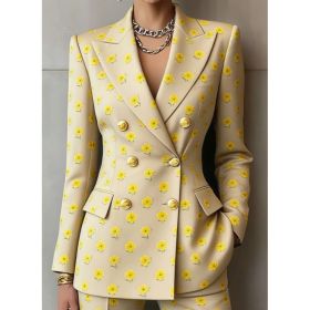 Retro Geometric Double-breasted Suit Jacket For Women, Long-sleeved, Slim Fit, Suitable For Commuting. (Option: Light Khaki-S)