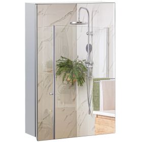 Wall Mounted Bathroom Medicine Cabinet Mirrored Cabinet with Hinged Door 3-Tier Storage Shelves Silver (Option: Silver-465x195x685 mm)