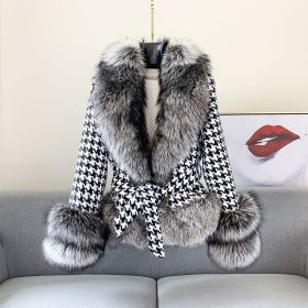 Fur Coat Women's Short Houndstooth Fur Collar Silver Fox Fur Jacket (Option: Silver Gray-M)
