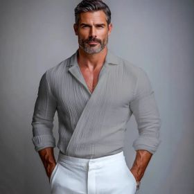 Business-Casual American-Style Long-Sleeve Mens Shirt (Option: Gray-S)