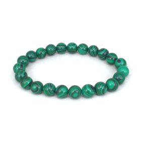 Classic Black Matte Green Malachite Bracelets Suitable Women Men Elastic Strand Jewelry (Option: Green with black-14 mm)