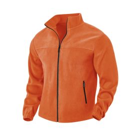 Men's Polar Fleece Jacket Outdoor Zipped Stand Collar Coat (Option: Orange-M)
