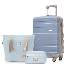 3-Piece Luggage Set  - 24in Checked Suitcase with TSA Lock Travel Duffel Bag Wet-Dry Toiletry Bag,blue (Option: Light blue)