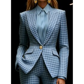Houndstooth Lapel Slim Fit Suit Jacket For Women, Long Sleeve (Option: Blue-4xl)