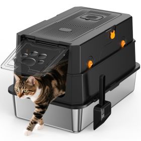 STAINLESS STEEL CAT LITTER BOX (Option: Black and Silver)