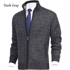Men's Solid Color Stand Collar Cardigan Sweaters Coat (Option: Dark Gray-L)