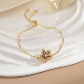 Simple Rotatable Flower Color-preserving Pure Copper Gold-plated Bracelet (Option: Rotating Bracelet 2)