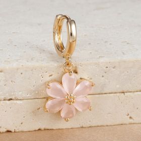 Simple Zircon Six-leaf Flower Pendant Earrings For Women (Option: Y76013 Gold Pink 1PCs)