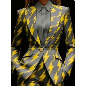 Houndstooth Lapel Slim Fit Suit Jacket For Women, Long Sleeve (Option: Gray-S)