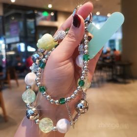 Women's Double Chain Feather Short Cellphone Chain (Option: Green)