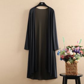 Womens Summer Ultra-Thin Mesh Chiffon Cardigan Mid-Length Plus-Size Cape Jacket (Option: Pure Black-XL)