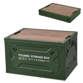 1Pc Folding Storage Bin For Home OrganizationCamping Collapsible Organizer Box Stackable Grocery Container Shelf Baskets With Cutting Board Top Lid 4 (Option: Army green)