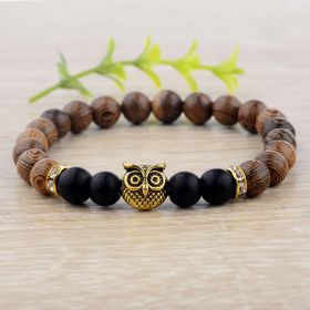 Owl frosted stone lifeline wood grain bracelet (Option: Gold)