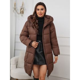 Women's Hooded Cotton-padded Jacket, Mid-length, Slim-fitting, Warm Cotton-padded Jacket (Option: Brown-S)