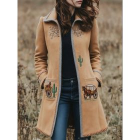 Geometric Print Casual Mid-length Wool Coat (Option: Color4-M)