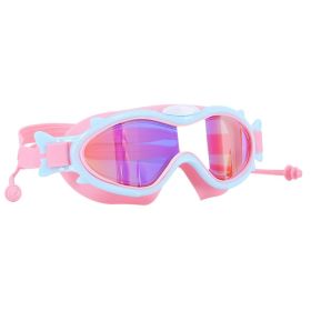 3 Colors Option - 1Pc Kids Swim Goggles With Ear Plugs For Kids UV Protection Anti-Fog Leak Proof Wide View Pool Swimming Goggles For Youth Boys Girls (Option: PinkWithBlueRim)