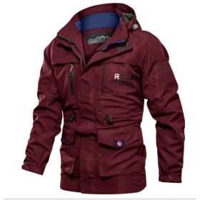 Men's Medium To Long Casual Outdoor Hooded Plus Size Jacket (Option: Red-L)