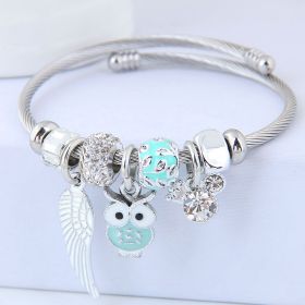 DIY Beaded Owl Angel Wings Pendant Stainless Steel Bracelet (Option: Green)